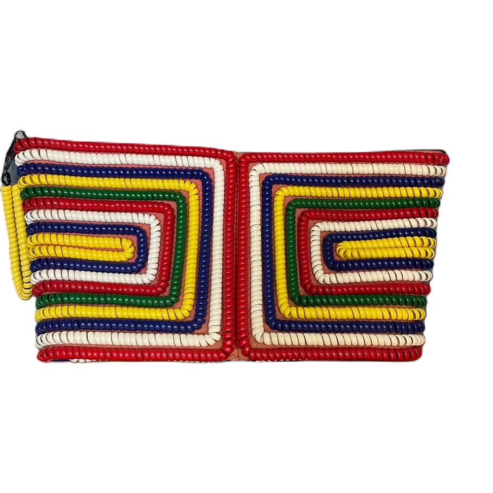 Vintage 1940s Midcentury Rainbow Telephone Cord Clutch Handbag Purse Bag